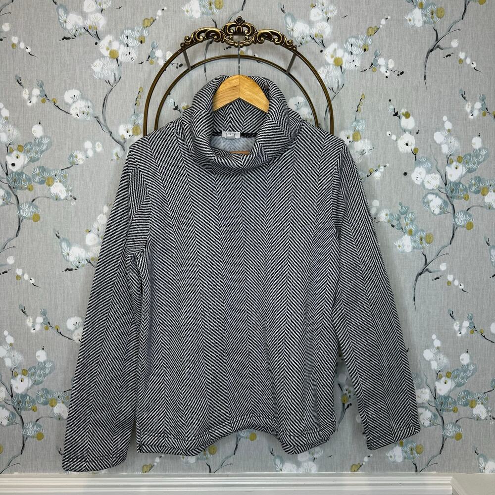 J Crew Black and White Herringbone Turtleneck Sweater - Size Large - NWT